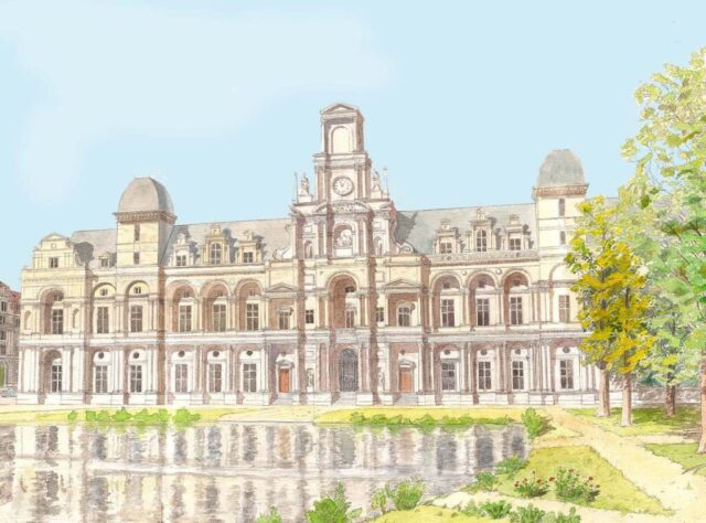 Hôtel de ville et étang